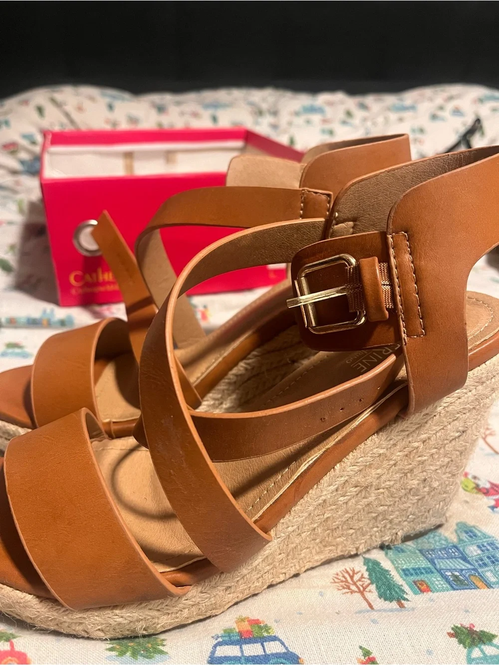 Catherine Malandrino Brown Leather Strappy Wedge Sandals